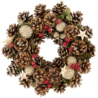 Glittered Pine Cone Berry Artificial Christmas Wreath, 12-Inch, Unlit