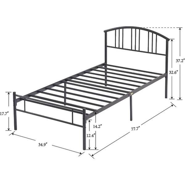 Black Metal Twin Platform Bed Frame with Arched Headboard, 330lb Capacity, Noise-Free, Under-Bed Storage and Easy Assembly