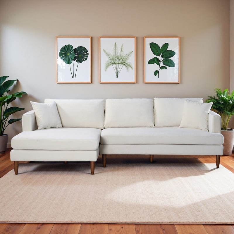 Diana Mid-Century Modern L-Shaped Pillow Back Velvet Sectional Sofa - Cream - Left Facing