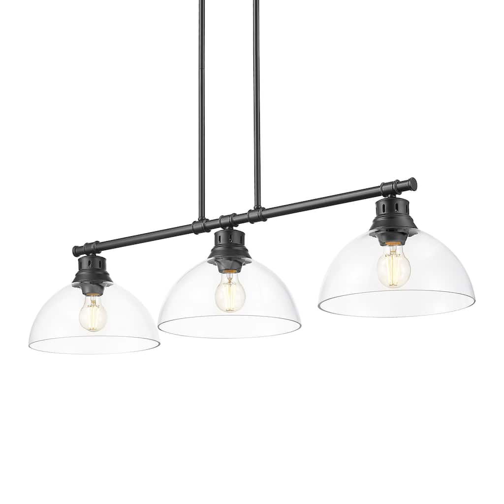 Yep by Golden Lighting Duncan 3-light Island Light in Matte Black and Clear Glass