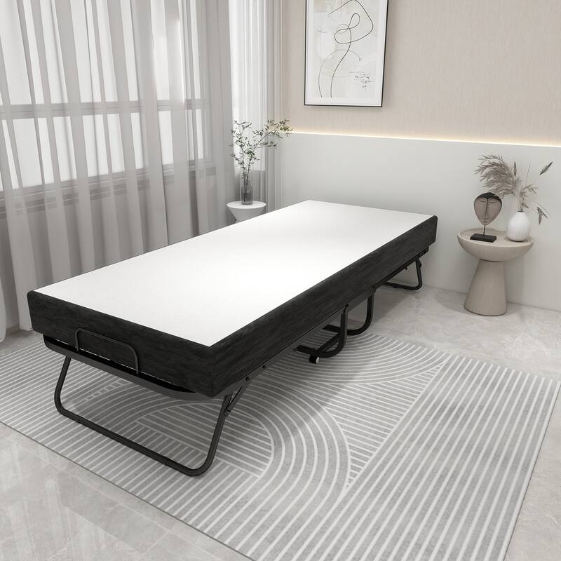 Twin Size Folding Bed with Luxurious Memory Foam Mattress, Sturdy Metal Frame, Portable for Home & Camping - White+Black Twin - Twin