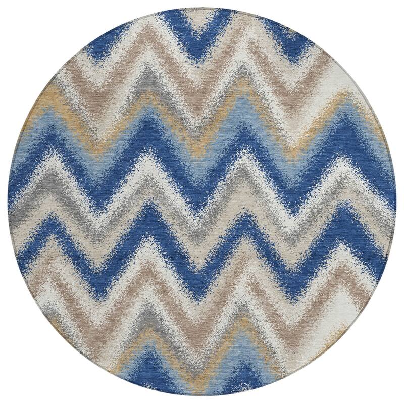 Machine Washable Indoor/ Outdoor Modern Chevron Chantille Rug