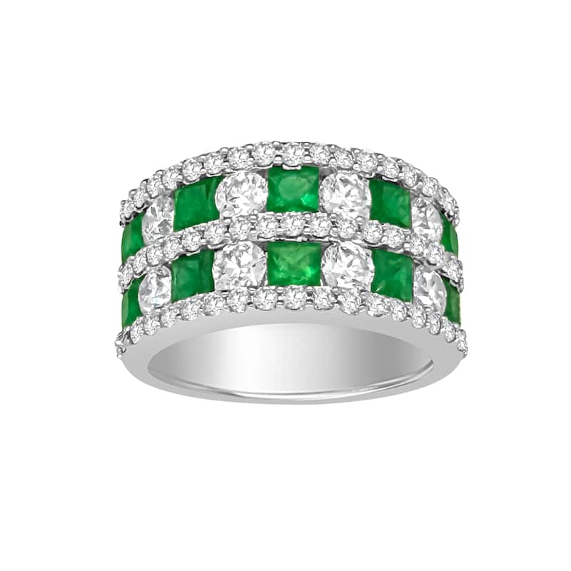 Auriya 14k Gold Emerald and Diamond Two-Row Wide Band 1.71 ct. tw. (F-G, VS) - 6.5 - White