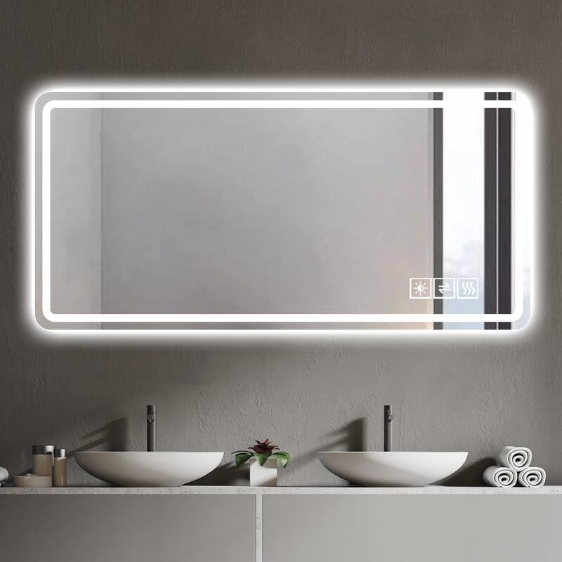 28 * 60inch LED Bathroom Vanity Mirror ,wall mirror,Anti-Fog, Dimmable,Shatter-Proof Tempered Glass - Silver
