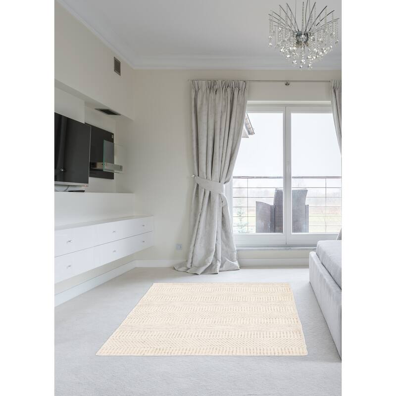 ECARPETGALLERY Hand Loomed Pearl Cream Viscose, Wool Rug - 2'0 x 2'11