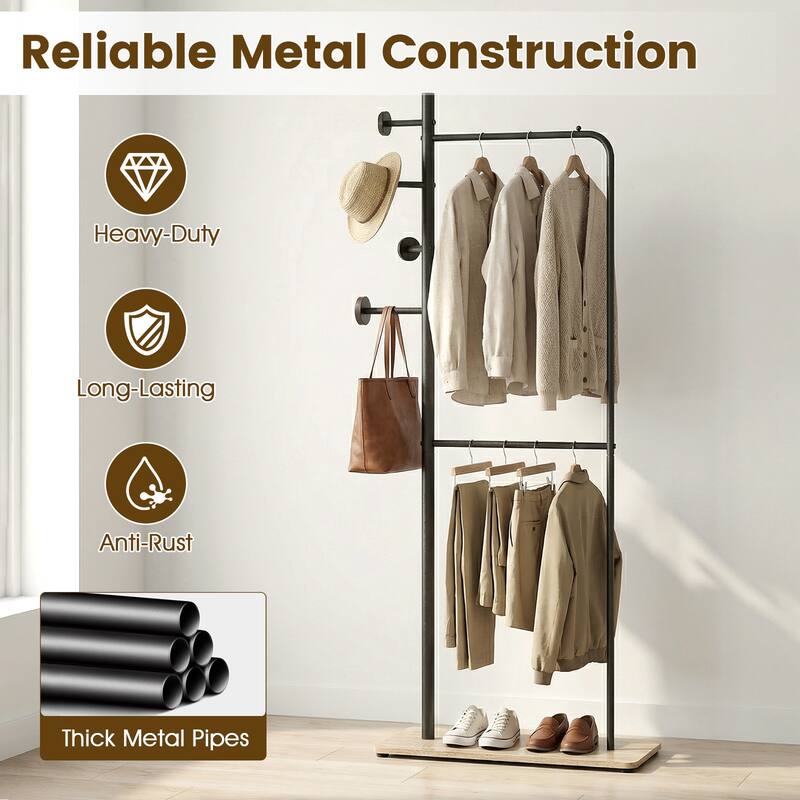 Gymax Double Rods Clothes Hanging Rack Freestanding Clothes Organizer