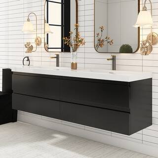 71 inch MDF Wall-Mounted Bathroom Vanity Set with Integrated Resin ...