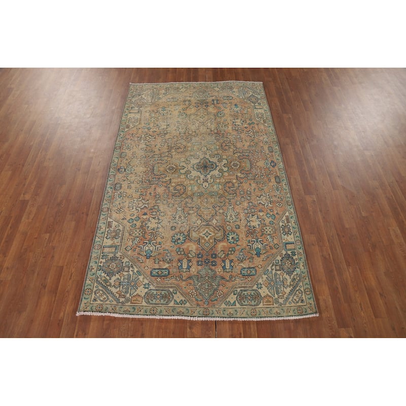 Distressed Traditional Tabriz Vintage Persian Rug Handmade Wool Carpet - 4'10" x 8'0"