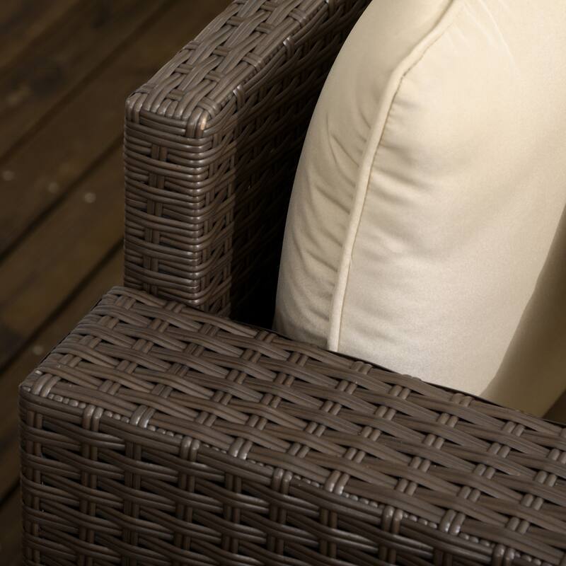 Outsunny Outdoor Wicker Loveseat, Patio Furniture Couch with Cushions, 2 Seats PE Rattan Sofa, 2 Throw Pillows