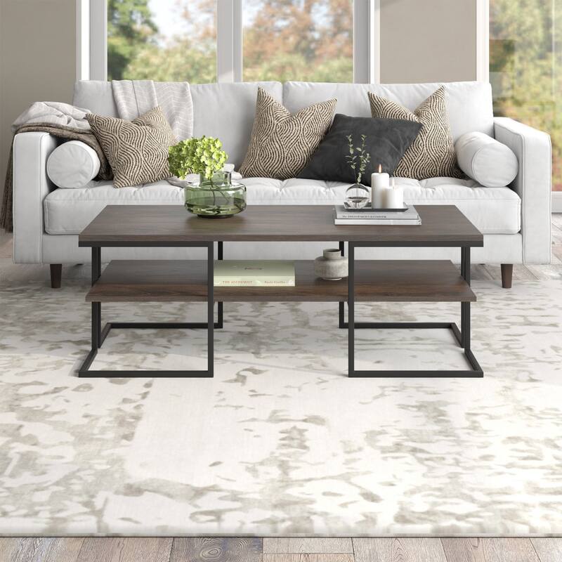 Stylish Steel Coffee Table with Shelf for Living Room and Office Organization - 30” x 30” x 22”