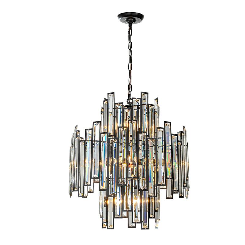 10-Light 18" Wide Modern and Contemporary Luxury Black Metal with Clear Crystal Chandelier for Dining Room, Living Room