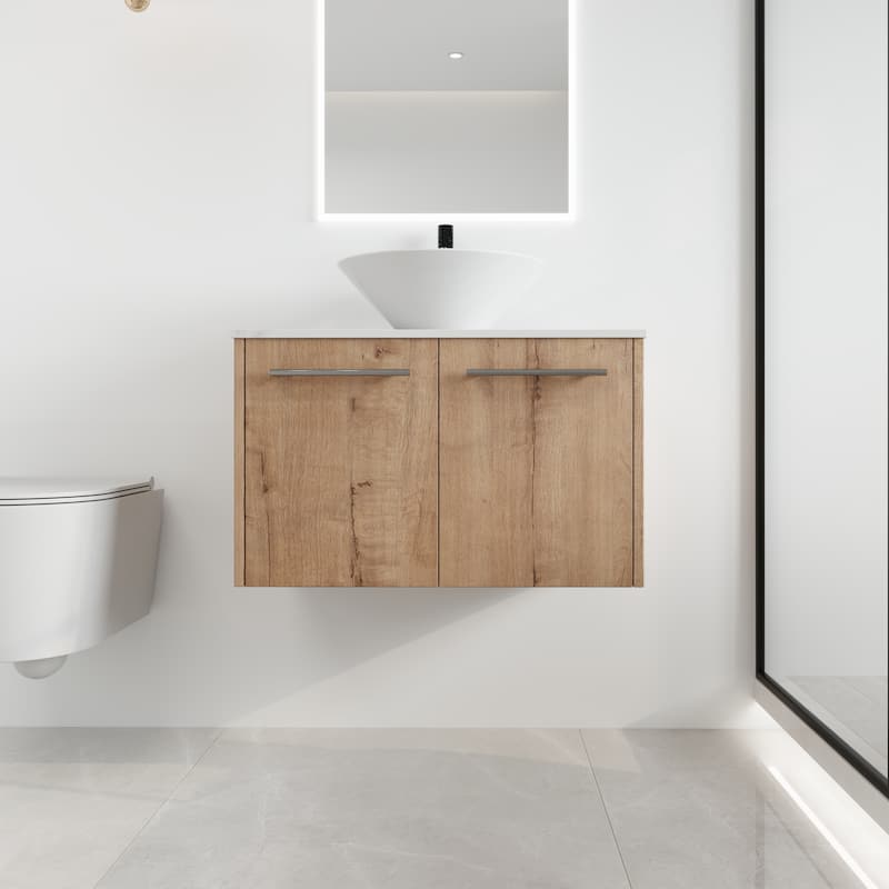 Malwee 24"/30" Floating Bathroom Vanity, Wall Mounted Bathroom Vanity with Ceramic Sink,Soft Close Doors