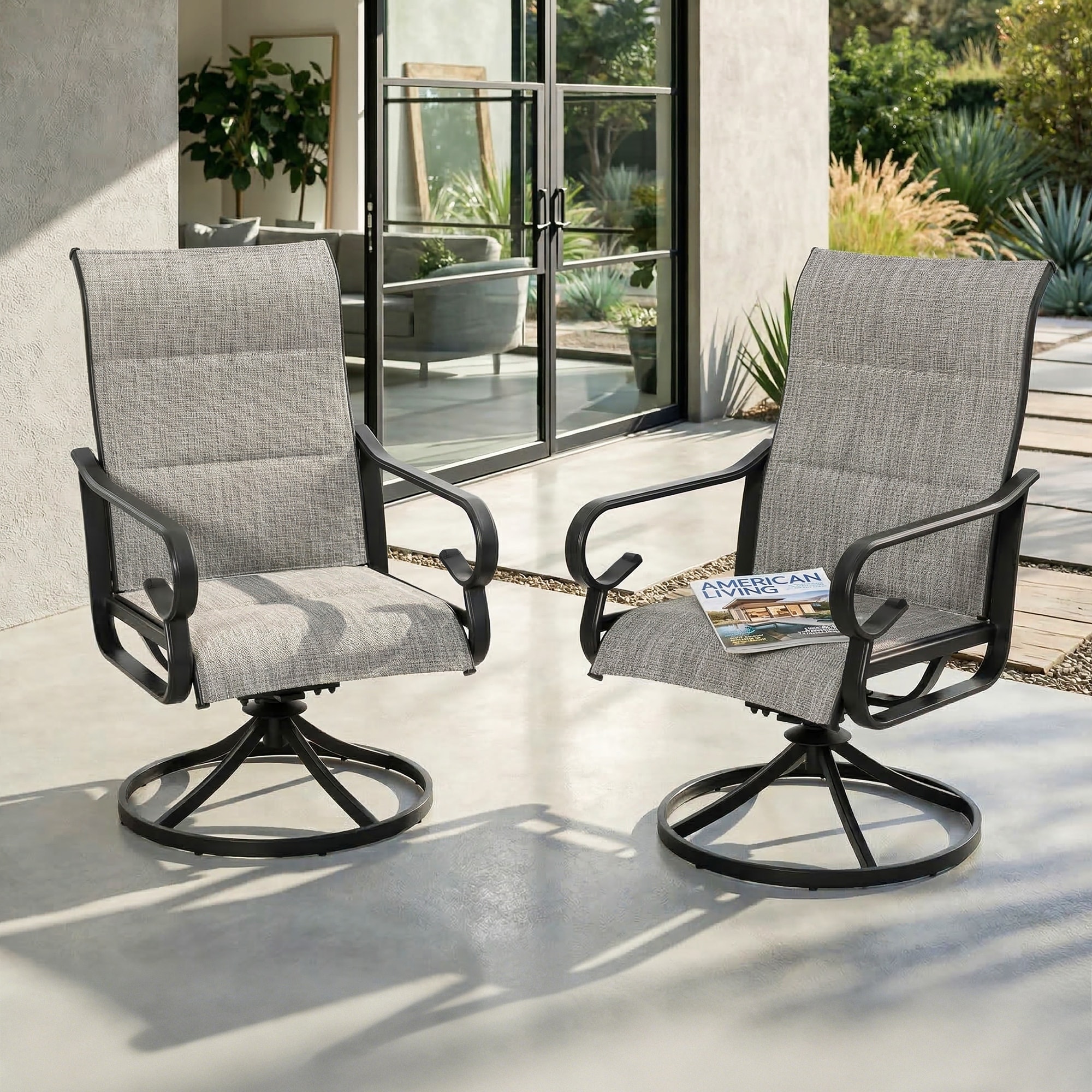 Nuu Garden Padded Textilene 2PCS Patio Dining Chairs with Swivel Base, High Backrest