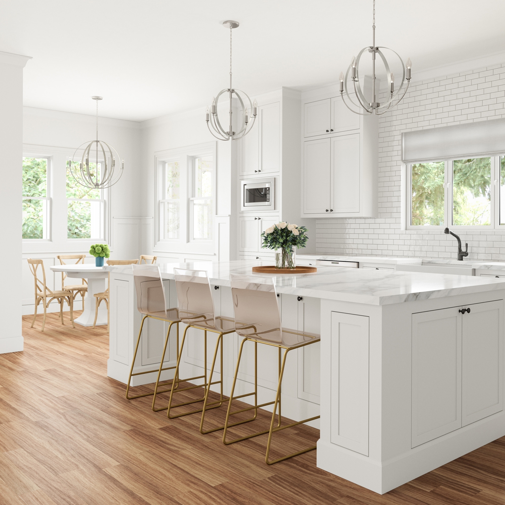 6-Light Open Spherical Framed Ceiling Chandelier - 33" - Matte White