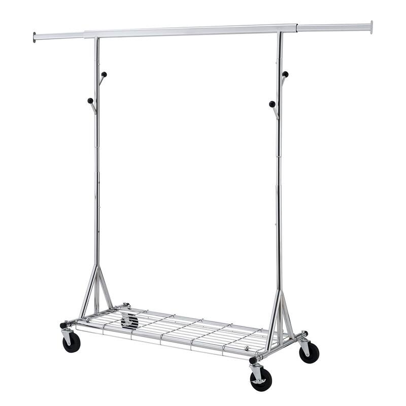 Mieres Clothing Rack, Collapsible Clothing Rack Max Capacity 600lbs, Industrial Rolling Rack with Bottom Shelf - L-Silver