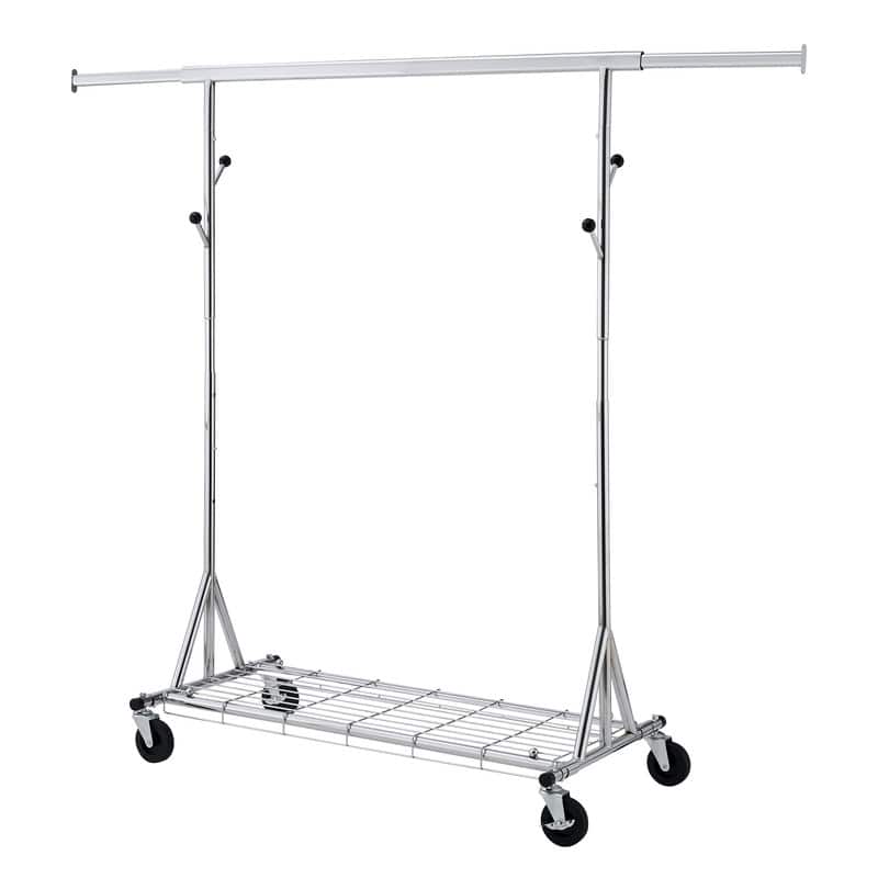Mieres Clothing Rack, Collapsible Clothing Rack Max Capacity 600lbs, Industrial Rolling Rack with Bottom Shelf