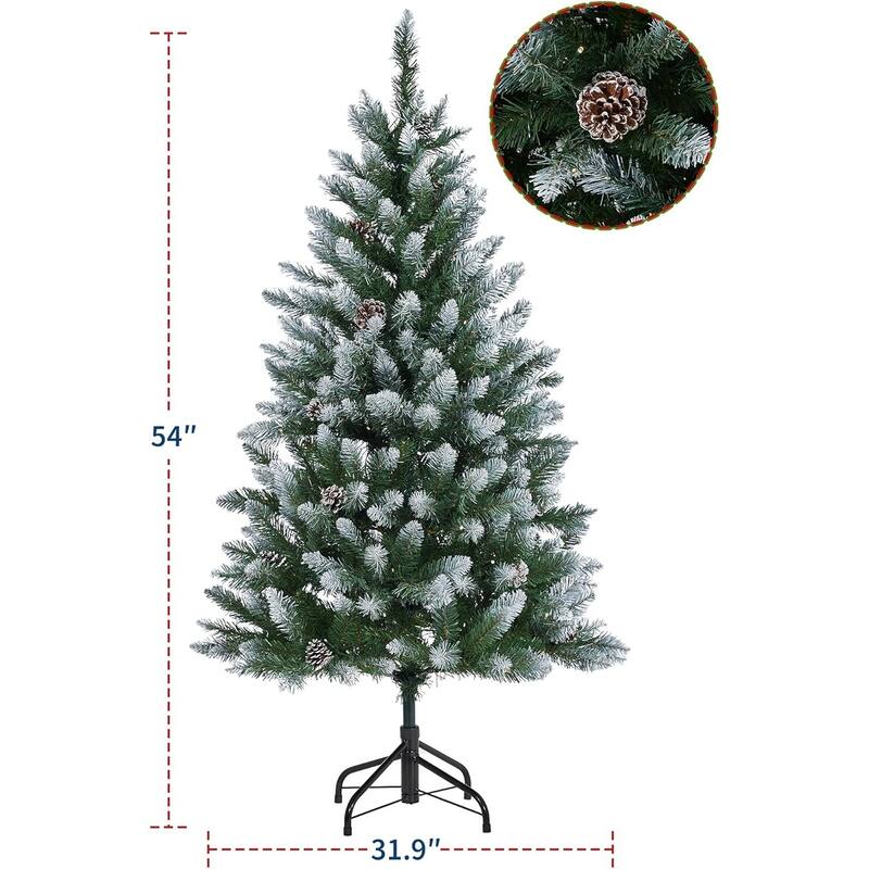 Christmas Tree, Pre-Lit 4.5 Ft Artificial Pine with LED Lights, Hinged Holiday Tree with Foldable Metal Base for Home