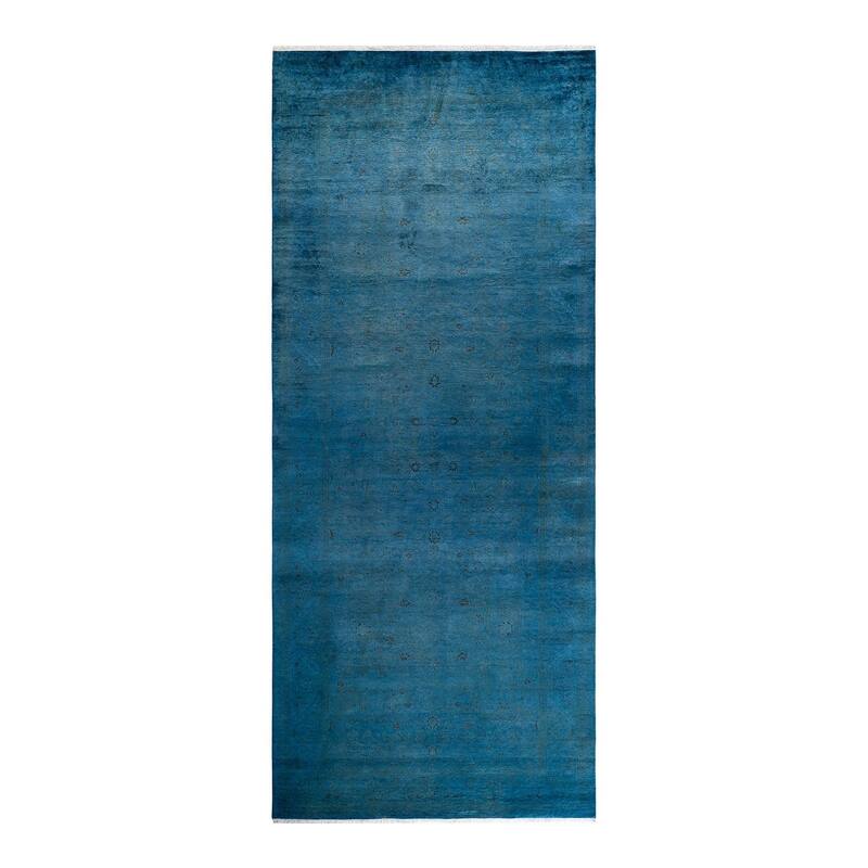 Overton Hand Knotted Wool Vintage Inspired Modern Contemporary Overdyed Blue Area Rug - 5' 1" x 12' 6"
