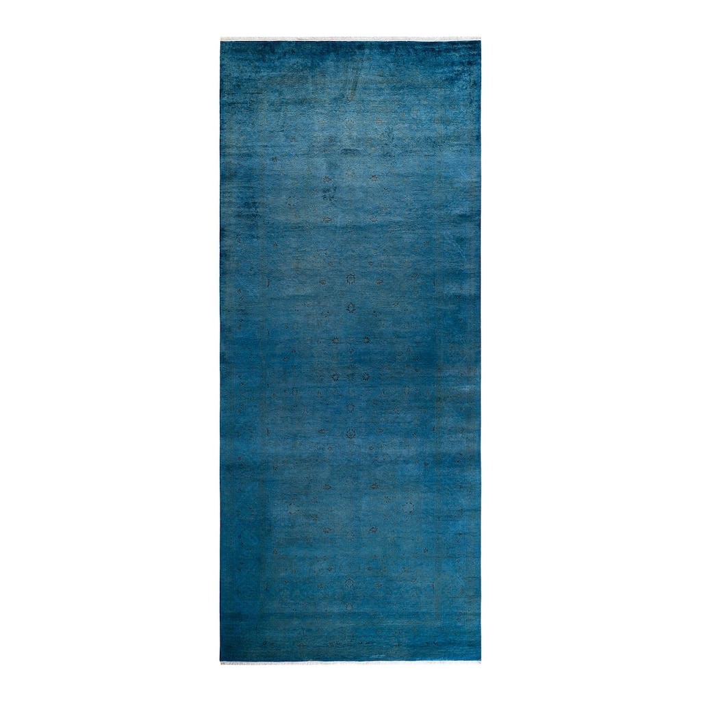 Overton Hand Knotted Wool Vintage Inspired Modern Contemporary Overdyed Blue Area Rug - 5' 1" x 12' 6"
