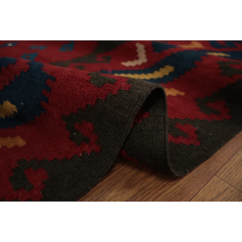 Hand Woven Oriental 100% Wool Carpet Southwestern Tribal Red Kilim Area Rug - 9' 11'' X 8' 6''
