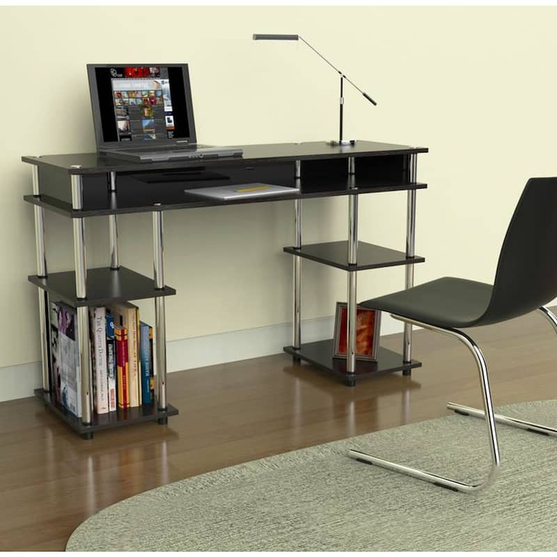 Desk with Shelves, Home Office Desk, Corner Desk, Computer Desk, Nail Table, Black Desk, No Tools Assembly