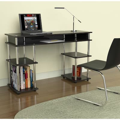 Desk with Shelves, Home Office Desk, Corner Desk, Computer Desk, Nail Table, Black Desk, No Tools Assembly