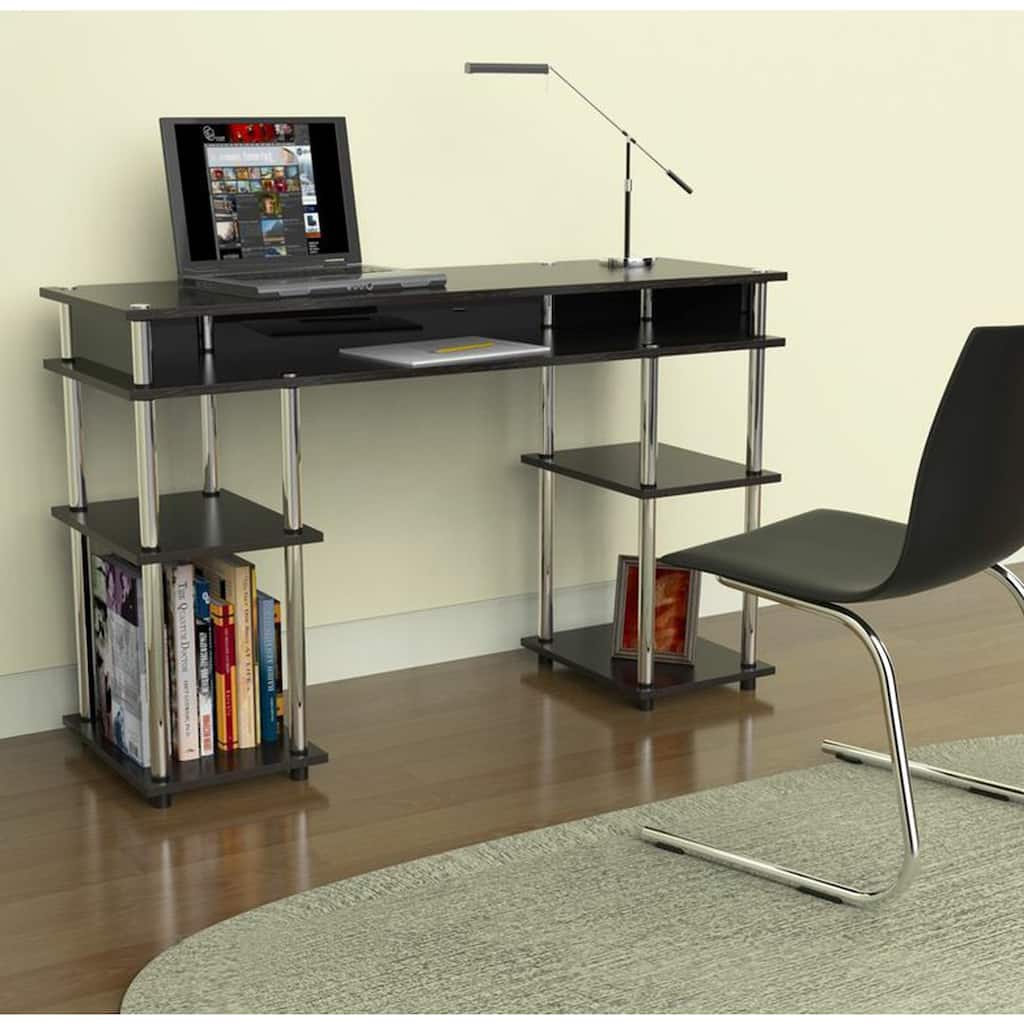 Desk with Shelves, Home Office Desk, Corner Desk, Computer Desk, Nail Table, Black Desk, No Tools Assembly