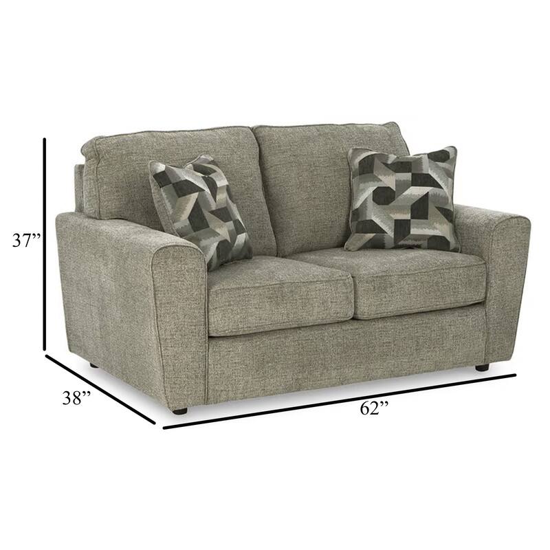 Timu Loveseat, 63 Inch Light Gray Polyester, Track Armrests, 2 Pillows