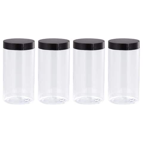 Round Plastic Jars with Black Screw Top Lid, 4Pcs - Clear