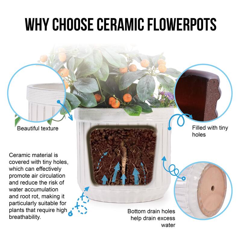 Set of 4 Handmade Ceramic Pots for Succulents with Vertical Grooves