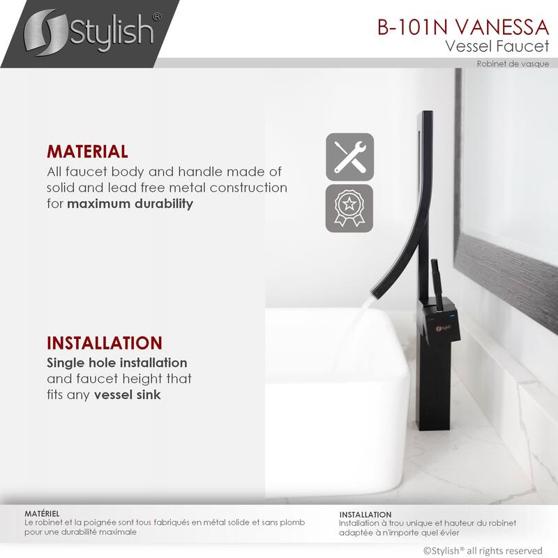 STYLISH Single Handle Bathroom Faucet for Single Hole Brass Vessel Mixer Tap - Faucet Height: 17 1/2" | Spout Height: 8"