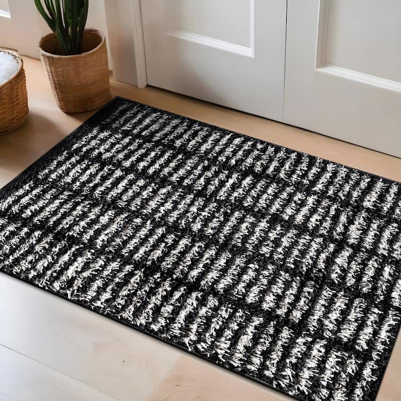 Bohemian Stripe Lines Shag Rug - Textured Surface - Anthracite Dark Gray - Easy to Clean - Anthracite - 2' x 3'