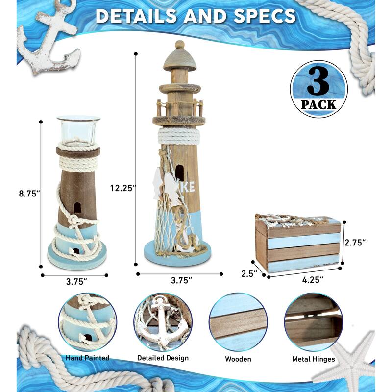 CoTa Global Jewelry Box, Lighthouse, and Tealight Candle Holder - 3 Pc