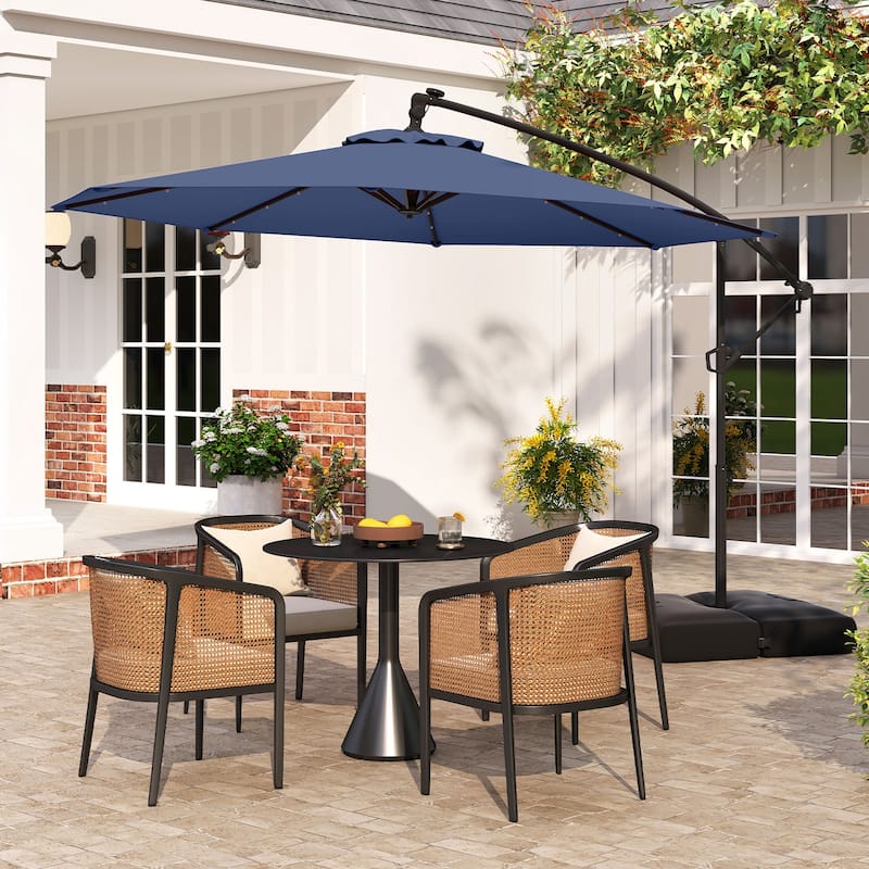 Gymax 10 FT Solar Offset Hanging Umbrella Patio Cantilever Umbrella w/