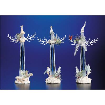 3 Clear Icy Crystal Illuminated Christmas Pencil Snowmen Figurines 11"