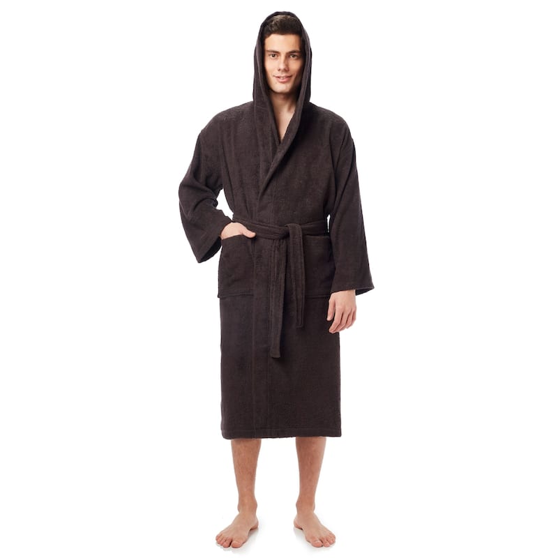 Men's Turkish Cotton Hooded Bathrobe - XXL - Charcoal