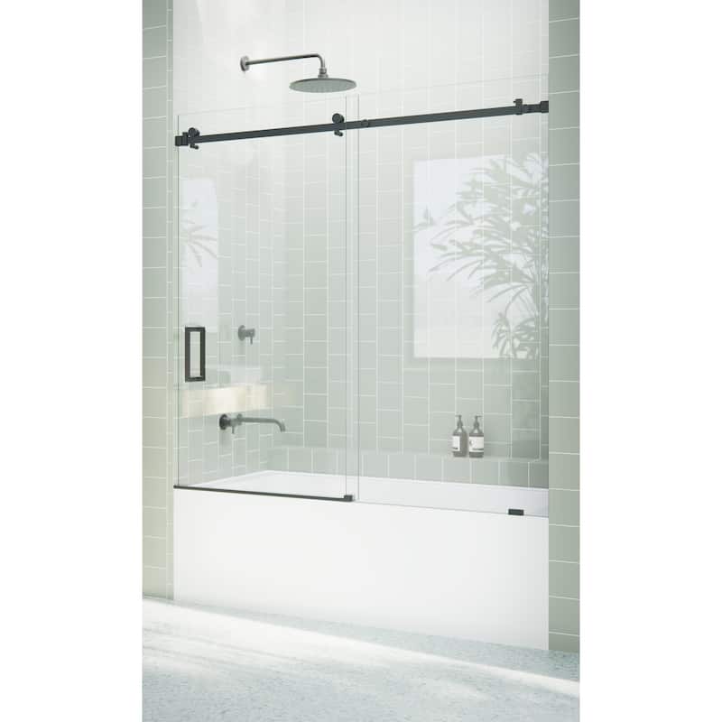 Glass Warehouse 56 in. - 60 in. x 60in. Frameless Bath Tub Sliding Shower Door with Square Hardware
