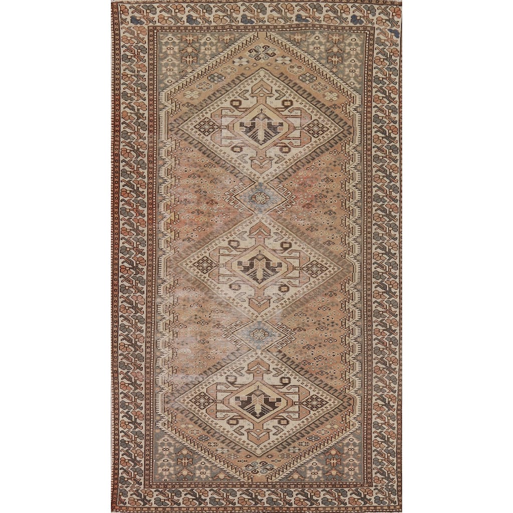 Distressed Bakhtiari Vintage Persian Area Rug Handmade Wool Carpet - 5'1" x 10'1"