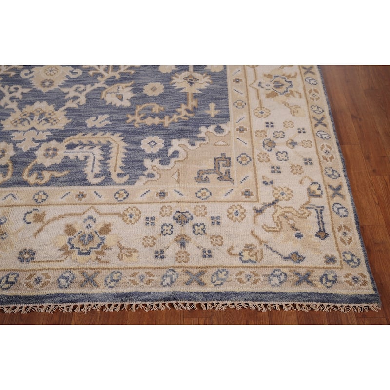 Blue Oushak Indian Area Rug Hand-Knotted Wool Carpet - 8'0"x 9'9"