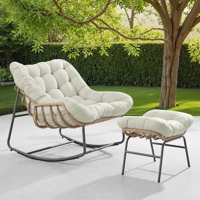 Corvus Hailar Outdoor Wicker Rocking Chair with Ottoman