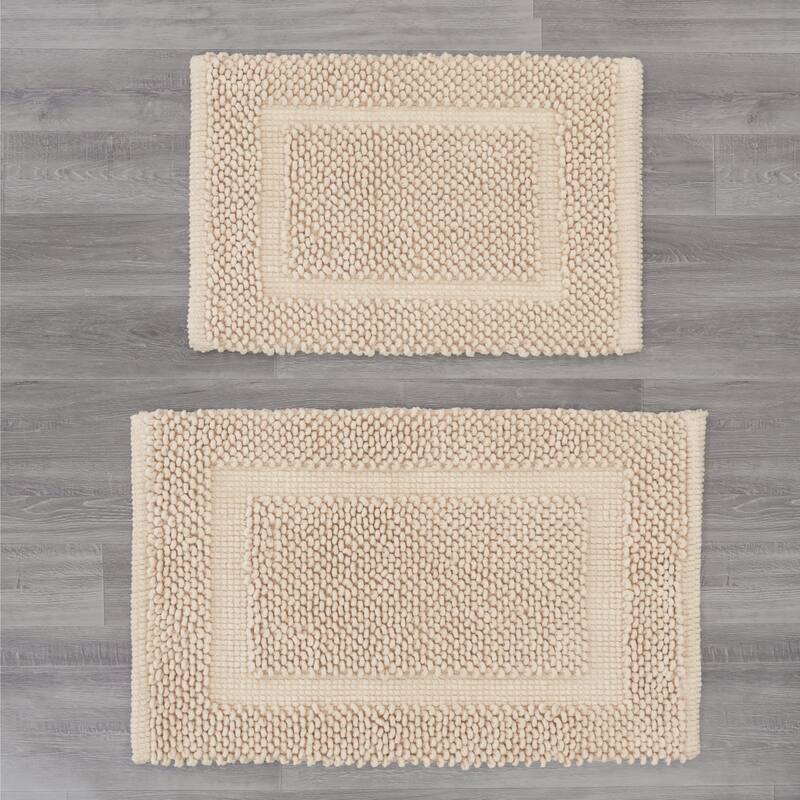 Sophie Border Ultra-plush Chenille Non-Slip Cotton Bath Mat (Set of 2)