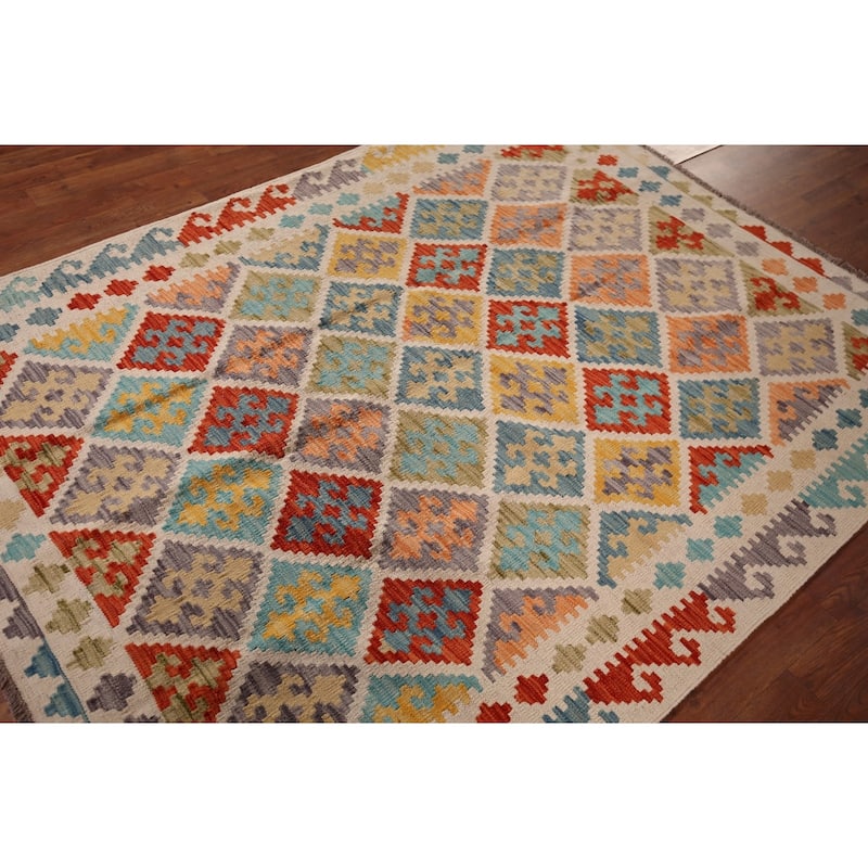 Reversible Kilim Oriental Area Rug Flatweave Wool Carpet - 5'1"x 6'6"