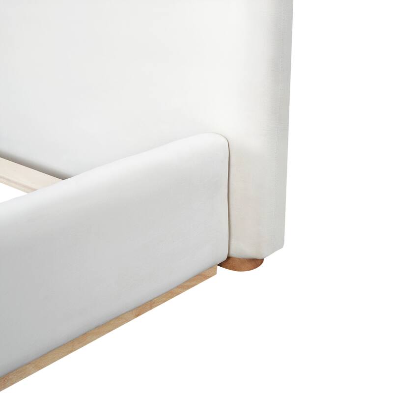 Roomfitters Elegant Upholstered Bed Frame, Solid Wood Slat Support, White