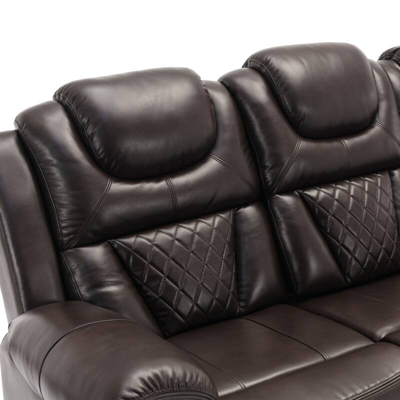Home Theater Seating Manual Recliner Chair with Center Console and LED Light Strip for Living Room, Black