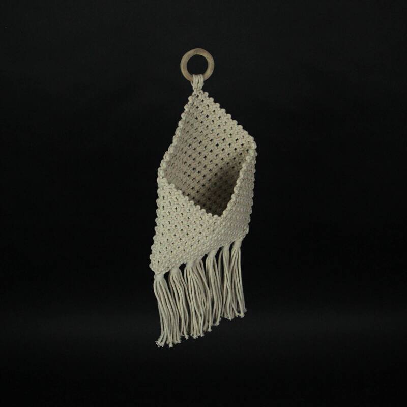 Bohemian Hand Tied Macrame Envelope Wall Pocket 21.25 Inches High