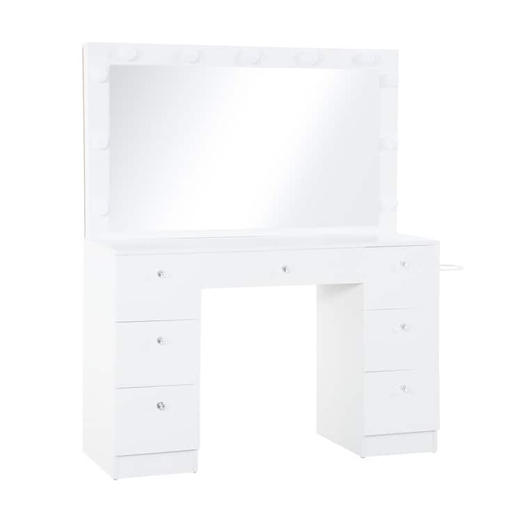Makeup Vanity Table with 11 Lights, Power Outlet, 7 Drawers & Mirror