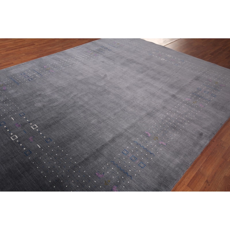 Tribal Gray Gabbeh Oriental Area Rug Handmade Wool Carpet - 8'2"x 10'2"