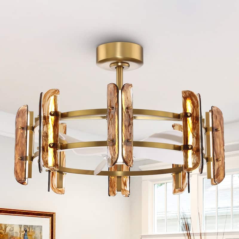 Ceiling Fan 32" Perimost 3-Blade Modern Gold Glass LED