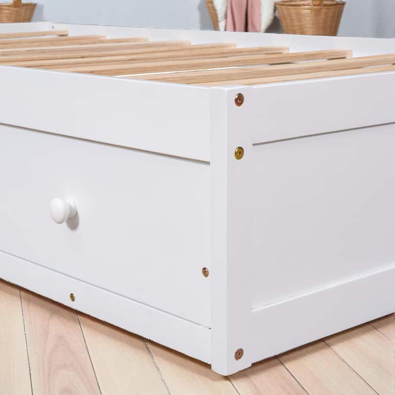 Twin Size Platform Bed with 3 Storage Drawers, Solid Pine Wood Frame and Slat Support