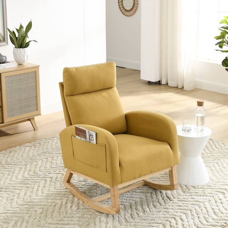 27.6"W Modern Accent High Backrest Living Room Lounge Arm Rocking Chair, Two Side Pocket